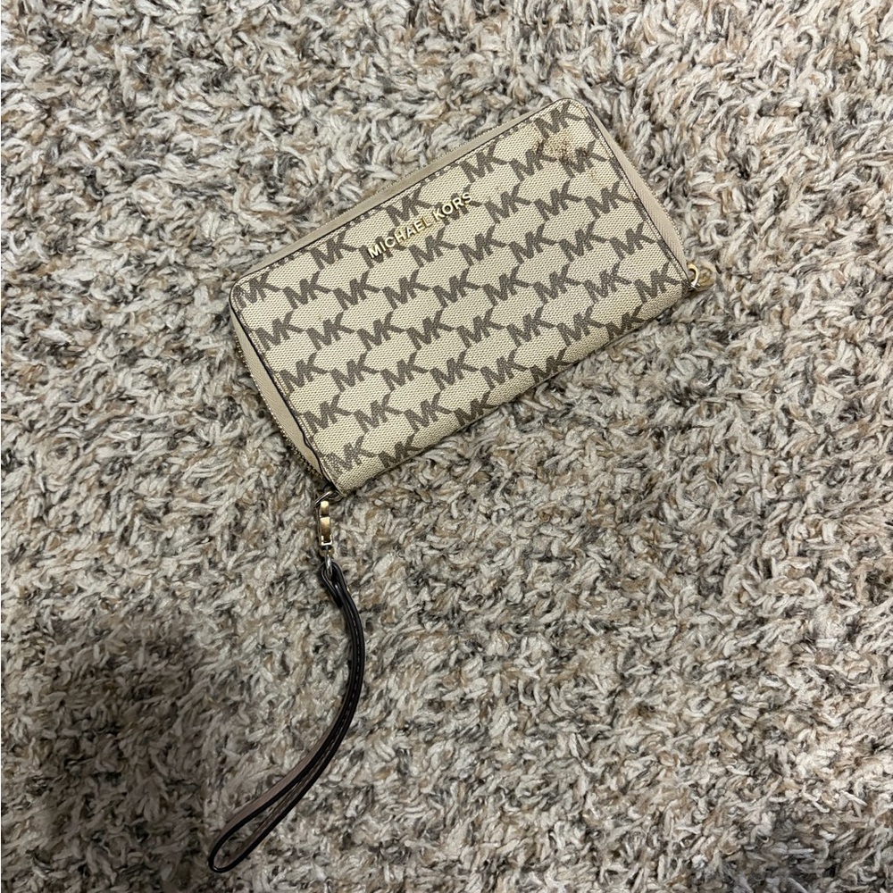 Michael Kors Monogram Beige Wristlet